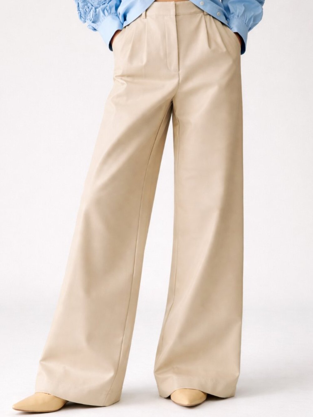 HUTCH Anthropologie Wide Leg Faux High‎ Sheen Leather Pants in Pearl Cream SZ 10 - Picture 3 of 9